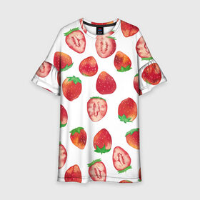 Детское платье 3D с принтом Клубничка в Курске, 100% полиэстер | прямой силуэт, чуть расширенный к низу. Круглая горловина, на рукавах — воланы | клубника | клубничка | красная ягода | много клубники | ягода
