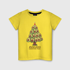 Детская футболка хлопок с принтом Avocado Christmas Tree в Курске, 100% хлопок | круглый вырез горловины, полуприлегающий силуэт, длина до линии бедер | Тематика изображения на принте: claus | cute | nature | new year | santa | tree | авокадо | адвокадо | дед мороз | дед отмороз | ёлка | ель | из авокадо | колпак | косточка | милота | милые авокадо | новый год | прикол | природа | рождественское дерево