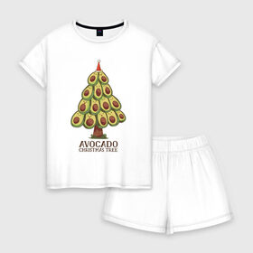 Женская пижама с шортиками хлопок с принтом Avocado Christmas Tree в Курске, 100% хлопок | футболка прямого кроя, шорты свободные с широкой мягкой резинкой | claus | cute | nature | new year | santa | tree | авокадо | адвокадо | дед мороз | дед отмороз | ёлка | ель | из авокадо | колпак | косточка | милота | милые авокадо | новый год | прикол | природа | рождественское дерево
