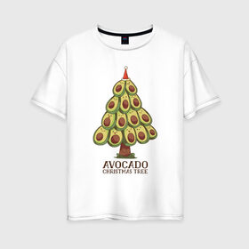 Женская футболка хлопок Oversize с принтом Avocado Christmas Tree в Курске, 100% хлопок | свободный крой, круглый ворот, спущенный рукав, длина до линии бедер
 | Тематика изображения на принте: claus | cute | nature | new year | santa | tree | авокадо | адвокадо | дед мороз | дед отмороз | ёлка | ель | из авокадо | колпак | косточка | милота | милые авокадо | новый год | прикол | природа | рождественское дерево