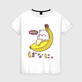 Женская футболка хлопок с принтом Банянька - Котик в банановой кожуре в Курске, 100% хлопок | прямой крой, круглый вырез горловины, длина до линии бедер, слегка спущенное плечо | бабан | банановый кот | банянька | кот. | котик