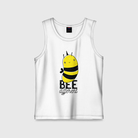 Детская майка хлопок с принтом Be Different - Прикол с пчелой в Курске,  |  | art | bee | cute | hornet | lettering | pun | retro | vintage | wasp | арт | будь другим | будь разным | винтаж | все разные | выделяйся | игра слов | иллюстрация | каламбур | леттеринг | насекомое | оса | отличайся | пчела | пчелка