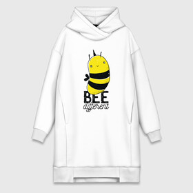 Платье-худи хлопок с принтом Be Different   Прикол с пчелой в Курске,  |  | art | bee | cute | hornet | lettering | pun | retro | vintage | wasp | арт | будь другим | будь разным | винтаж | все разные | выделяйся | игра слов | иллюстрация | каламбур | леттеринг | насекомое | оса | отличайся | пчела | пчелка