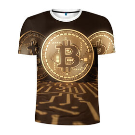 Мужская футболка 3D спортивная с принтом Биткоин в Курске, 100% полиэстер с улучшенными характеристиками | приталенный силуэт, круглая горловина, широкие плечи, сужается к линии бедра | Тематика изображения на принте: bitcoin | биткоин | влют | инвестиции | капитал | курс