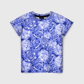Детская футболка 3D с принтом Голубые и синие розы в Курске, 100% гипоаллергенный полиэфир | прямой крой, круглый вырез горловины, длина до линии бедер, чуть спущенное плечо, ткань немного тянется | blue | flora | floral | flower | flowers | romantic | rose | roses | violet | букет роз | букет цветов | бутон | бутоны | день женщин | для девушек | для женщин | женский день | праздник | роза | романтика | садовая роза | флора