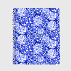 Тетрадь с принтом Голубые и синие розы в Курске, 100% бумага | 48 листов, плотность листов — 60 г/м2, плотность картонной обложки — 250 г/м2. Листы скреплены сбоку удобной пружинной спиралью. Уголки страниц и обложки скругленные. Цвет линий — светло-серый
 | blue | flora | floral | flower | flowers | romantic | rose | roses | violet | букет роз | букет цветов | бутон | бутоны | день женщин | для девушек | для женщин | женский день | праздник | роза | романтика | садовая роза | флора