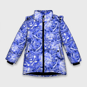 Зимняя куртка для девочек 3D с принтом Голубые и синие розы в Курске, ткань верха — 100% полиэстер; подклад — 100% полиэстер, утеплитель — 100% полиэстер. | длина ниже бедра, удлиненная спинка, воротник стойка и отстегивающийся капюшон. Есть боковые карманы с листочкой на кнопках, утяжки по низу изделия и внутренний карман на молнии. 

Предусмотрены светоотражающий принт на спинке, радужный светоотражающий элемент на пуллере молнии и на резинке для утяжки. | blue | flora | floral | flower | flowers | romantic | rose | roses | violet | букет роз | букет цветов | бутон | бутоны | день женщин | для девушек | для женщин | женский день | праздник | роза | романтика | садовая роза | флора