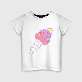 Детская футболка хлопок с принтом мороженое рожок звездочки в Курске, 100% хлопок | круглый вырез горловины, полуприлегающий силуэт, длина до линии бедер | вкусняшки | детский | еда | звездочки | мороженое | мультяшный | рожок | сладости