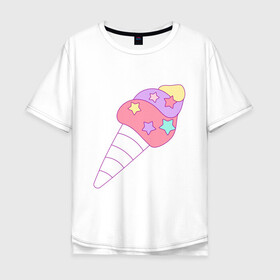 Мужская футболка хлопок Oversize с принтом мороженое рожок звездочки в Курске, 100% хлопок | свободный крой, круглый ворот, “спинка” длиннее передней части | вкусняшки | детский | еда | звездочки | мороженое | мультяшный | рожок | сладости
