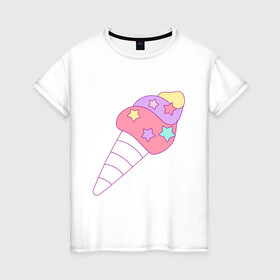Женская футболка хлопок с принтом мороженое рожок звездочки в Курске, 100% хлопок | прямой крой, круглый вырез горловины, длина до линии бедер, слегка спущенное плечо | вкусняшки | детский | еда | звездочки | мороженое | мультяшный | рожок | сладости