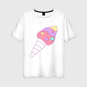 Женская футболка хлопок Oversize с принтом мороженое рожок звездочки в Курске, 100% хлопок | свободный крой, круглый ворот, спущенный рукав, длина до линии бедер
 | вкусняшки | детский | еда | звездочки | мороженое | мультяшный | рожок | сладости