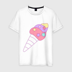 Мужская футболка хлопок с принтом мороженое рожок звездочки в Курске, 100% хлопок | прямой крой, круглый вырез горловины, длина до линии бедер, слегка спущенное плечо. | вкусняшки | детский | еда | звездочки | мороженое | мультяшный | рожок | сладости