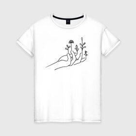 Женская футболка хлопок с принтом Hand flower в Курске, 100% хлопок | прямой крой, круглый вырез горловины, длина до линии бедер, слегка спущенное плечо | flo | flowers | растения | флористика | цветение | цветы