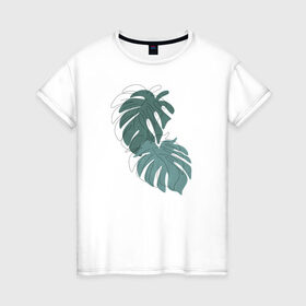 Женская футболка хлопок с принтом Monstera в Курске, 100% хлопок | прямой крой, круглый вырез горловины, длина до линии бедер, слегка спущенное плечо | flo | flowers | растения | флористика | цветение | цветы