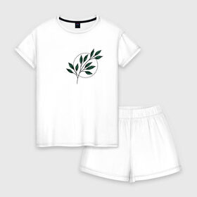 Женская пижама с шортиками хлопок с принтом Leaves в Курске, 100% хлопок | футболка прямого кроя, шорты свободные с широкой мягкой резинкой | flo | flowers | растения | флористика | цветение | цветы