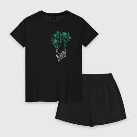 Женская пижама с шортиками хлопок с принтом Flo в Курске, 100% хлопок | футболка прямого кроя, шорты свободные с широкой мягкой резинкой | flo | flowers | растения | флористика | цветение | цветы