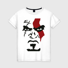 Женская футболка хлопок с принтом Кратос - Бог войны - Kratos в Курске, 100% хлопок | прямой крой, круглый вырез горловины, длина до линии бедер, слегка спущенное плечо | game | god of war | kratos | бог войны | злость | игра | контуры | кратос | лицо