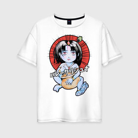 Женская футболка хлопок Oversize с принтом Маленький Кришна в Курске, 100% хлопок | свободный крой, круглый ворот, спущенный рукав, длина до линии бедер
 | аниме | индуизм | кришна | милый | харе кришна | япония | японский