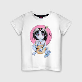 Детская футболка хлопок с принтом Маленький Кришна в Курске, 100% хлопок | круглый вырез горловины, полуприлегающий силуэт, длина до линии бедер | аниме | индуизм | кришна | религия | харе кришна | японские надписи