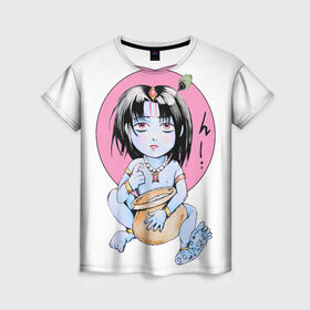 Женская футболка 3D с принтом Маленький Кришна в Курске, 100% полиэфир ( синтетическое хлопкоподобное полотно) | прямой крой, круглый вырез горловины, длина до линии бедер | аниме | индуизм | кришна | религия | харе кришна | японские надписи