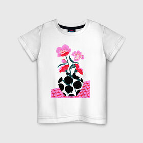 Детская футболка хлопок с принтом цветы в вазе в Курске, 100% хлопок | круглый вырез горловины, полуприлегающий силуэт, длина до линии бедер | 8 марта | весна | девушке | женский | мама | подарок | топ | тренд | феминизм | цветы