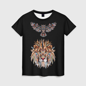 Женская футболка 3D с принтом Лев и Сова в Курске, 100% полиэфир ( синтетическое хлопкоподобное полотно) | прямой крой, круглый вырез горловины, длина до линии бедер | animal | beast | cat | cute | fluffy | hunter | lion | lion cub | lion king | mane | predator | red | tail | tiger | yellow | большая кошка | голова тигра | грива | животное | зверь | король лев | кот | милый | охотник | пушистый | тигр | тиг