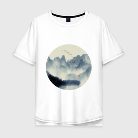 Мужская футболка хлопок Oversize с принтом Абстрактная природа в Курске, 100% хлопок | свободный крой, круглый ворот, “спинка” длиннее передней части | Тематика изображения на принте: абстракция | азиатский | арт | минимализм | пейзаж | природа | рисунок | хипстер | японский