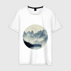 Мужская футболка хлопок с принтом Абстрактная природа в Курске, 100% хлопок | прямой крой, круглый вырез горловины, длина до линии бедер, слегка спущенное плечо. | абстракция | азиатский | арт | минимализм | пейзаж | природа | рисунок | хипстер | японский