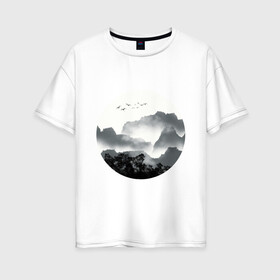 Женская футболка хлопок Oversize с принтом Абстрактная природа в Курске, 100% хлопок | свободный крой, круглый ворот, спущенный рукав, длина до линии бедер
 | абстракция | азиатский | арт | минимализм | пейзаж | природа | рисунок | хипстер | японский