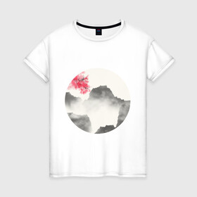 Женская футболка хлопок с принтом Абстрактная природа в Курске, 100% хлопок | прямой крой, круглый вырез горловины, длина до линии бедер, слегка спущенное плечо | абстракция | азиатский | арт | минимализм | пейзаж | природа | рисунок | хипстер | японский