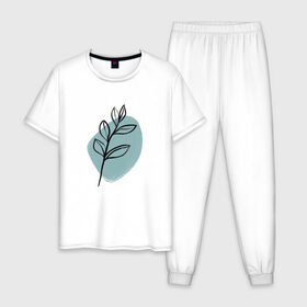 Мужская пижама хлопок с принтом Ботаническая абстракция в Курске, 100% хлопок | брюки и футболка прямого кроя, без карманов, на брюках мягкая резинка на поясе и по низу штанин
 | абстракция | минимализм | растение | растения | современное искусство