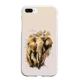 Чехол для iPhone 7Plus/8 Plus матовый с принтом акварельный слон брызги в Курске, Силикон | Область печати: задняя сторона чехла, без боковых панелей | акварель | акварельный | арт | бивни | брызги | животное | зверь | краска | природа | разводы | рисунок | хобот