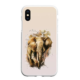 Чехол для iPhone XS Max матовый с принтом акварельный слон брызги в Курске, Силикон | Область печати: задняя сторона чехла, без боковых панелей | акварель | акварельный | арт | бивни | брызги | животное | зверь | краска | природа | разводы | рисунок | хобот
