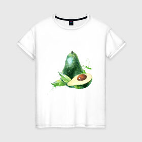 Женская футболка хлопок с принтом акварельное авокадо в Курске, 100% хлопок | прямой крой, круглый вырез горловины, длина до линии бедер, слегка спущенное плечо | авокадо | акварель | брызги | веган | вегетарианец | здоровье | зож | правильное питание | рисунок