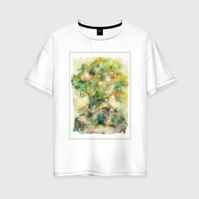 Женская футболка хлопок Oversize с принтом Волшебный дом в Курске, 100% хлопок | свободный крой, круглый ворот, спущенный рукав, длина до линии бедер
 | акварель | дерево | детский | дом | желтый | зеленый | иллюстрация | магия | оранжевый | рисунок