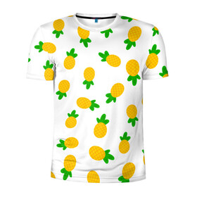 Мужская футболка 3D спортивная с принтом Ананасы  в Курске, 100% полиэстер с улучшенными характеристиками | приталенный силуэт, круглая горловина, широкие плечи, сужается к линии бедра | Тематика изображения на принте: ананас | ананасы | фрукты | химии | яркий принт | яркое