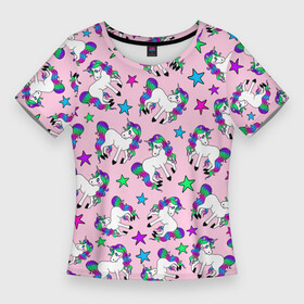 Женская футболка 3D Slim с принтом Единороги и звезды в Курске,  |  | baby | horse | kawaii | kids | little | pony | unicorn | девочкам | девушкам | детям | единорог | единорог радуга | животные | звезды | кавайный | лошадь | малыш | милые создания | мифические существа | мультяшный | пегас