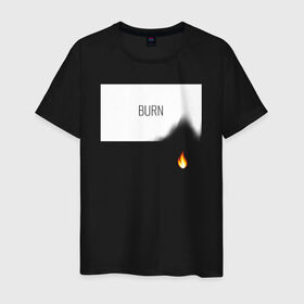 Мужская футболка хлопок с принтом BURN в Курске, 100% хлопок | прямой крой, круглый вырез горловины, длина до линии бедер, слегка спущенное плечо. | burn | creative | fire | flame | minimalism | горение | гореть | жечь | креатив | креативная | минимал | минимализм | надпись | огонь | пламя | текст