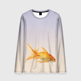 Мужской лонгслив 3D с принтом золотая рыбка в Курске, 100% полиэстер | длинные рукава, круглый вырез горловины, полуприлегающий силуэт | аквариум | градиент | золотая рыбка | подводный мир | рыба | рыбешка | рыбка