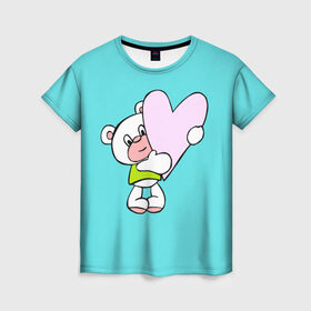 Женская футболка 3D с принтом Teddy-bear в Курске, 100% полиэфир ( синтетическое хлопкоподобное полотно) | прямой крой, круглый вырез горловины, длина до линии бедер | медведь | нести | плюшевый | подарок | сердце