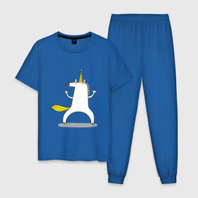 Мужская пижама хлопок с принтом Dancing Unicorn в Курске, 100% хлопок | брюки и футболка прямого кроя, без карманов, на брюках мягкая резинка на поясе и по низу штанин
 | dancing | unicorn | единорог | лошадка | танцующий единорог