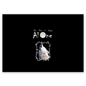 Поздравительная открытка с принтом Волк и луна одиночки в Курске, 100% бумага | плотность бумаги 280 г/м2, матовая, на обратной стороне линовка и место для марки
 | alone | moon | волк | волчара | луна | небо | одиночество | одиночка
