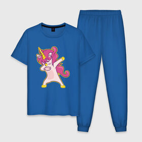 Мужская пижама хлопок с принтом Dab unicorn в Курске, 100% хлопок | брюки и футболка прямого кроя, без карманов, на брюках мягкая резинка на поясе и по низу штанин
 | dab unicorn | unicorn | единорог | лошадка | танцующий единорог