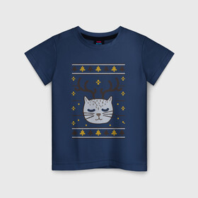 Детская футболка хлопок с принтом Рождественский свитер с котом в Курске, 100% хлопок | круглый вырез горловины, полуприлегающий силуэт, длина до линии бедер | food | mandarins | mem | meme | new year | sweater | ugly | в слюнявчике | еда | жрать | жрац | кот | котяра | кушац | кушот | мем | мем с котом | мемы | неси | новый год | оливье | прикол | рождество | свитер | слюнявчик
