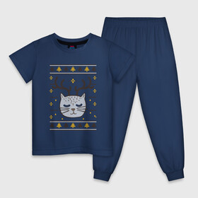 Детская пижама хлопок с принтом Рождественский свитер с котом в Курске, 100% хлопок |  брюки и футболка прямого кроя, без карманов, на брюках мягкая резинка на поясе и по низу штанин
 | Тематика изображения на принте: food | mandarins | mem | meme | new year | sweater | ugly | в слюнявчике | еда | жрать | жрац | кот | котяра | кушац | кушот | мем | мем с котом | мемы | неси | новый год | оливье | прикол | рождество | свитер | слюнявчик