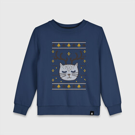 Детский свитшот хлопок с принтом Рождественский свитер с котом в Курске, 100% хлопок | круглый вырез горловины, эластичные манжеты, пояс и воротник | food | mandarins | mem | meme | new year | sweater | ugly | в слюнявчике | еда | жрать | жрац | кот | котяра | кушац | кушот | мем | мем с котом | мемы | неси | новый год | оливье | прикол | рождество | свитер | слюнявчик