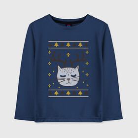 Детский лонгслив хлопок с принтом Рождественский свитер с котом в Курске, 100% хлопок | круглый вырез горловины, полуприлегающий силуэт, длина до линии бедер | food | mandarins | mem | meme | new year | sweater | ugly | в слюнявчике | еда | жрать | жрац | кот | котяра | кушац | кушот | мем | мем с котом | мемы | неси | новый год | оливье | прикол | рождество | свитер | слюнявчик