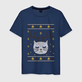 Мужская футболка хлопок с принтом Рождественский свитер с котом в Курске, 100% хлопок | прямой крой, круглый вырез горловины, длина до линии бедер, слегка спущенное плечо. | food | mandarins | mem | meme | new year | sweater | ugly | в слюнявчике | еда | жрать | жрац | кот | котяра | кушац | кушот | мем | мем с котом | мемы | неси | новый год | оливье | прикол | рождество | свитер | слюнявчик