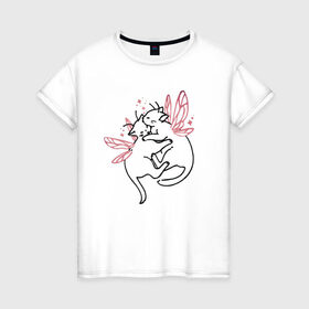Женская футболка хлопок с принтом Волшебные кошки Котофеи в Курске, 100% хлопок | прямой крой, круглый вырез горловины, длина до линии бедер, слегка спущенное плечо | cats | love | magic | волшебство | кот | кошка | объятия | феи