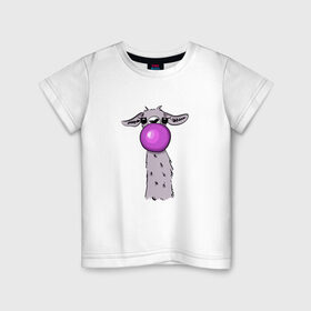 Детская футболка хлопок с принтом Лама в Курске, 100% хлопок | круглый вырез горловины, полуприлегающий силуэт, длина до линии бедер | Тематика изображения на принте: bubble gum | lama | no drama | баблгам | бубльгум | лама | лама с жвачкой | пузырь